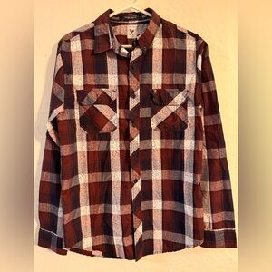 Marc Ecko Men's Burgundy and White Plaid Shirt